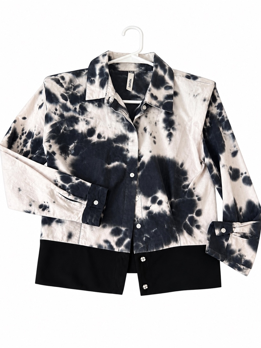 Women's Tie-Dye Button-Front Blazer Jacket - Black & Cream